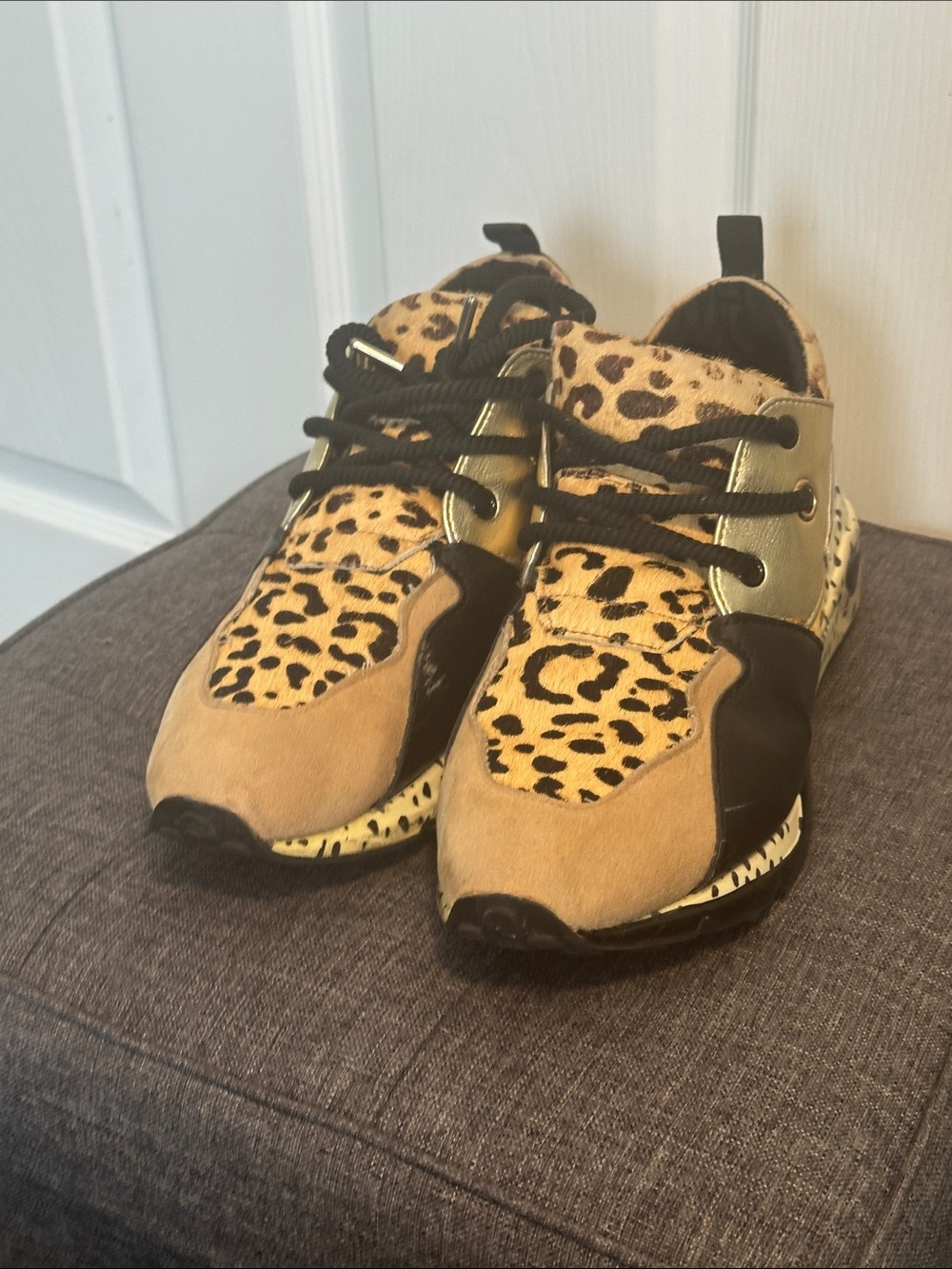 Steve Madden Kids Leopard Print Sneakers - Black & Tan